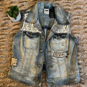 Harley Davidson Denim Lace Skull Vest